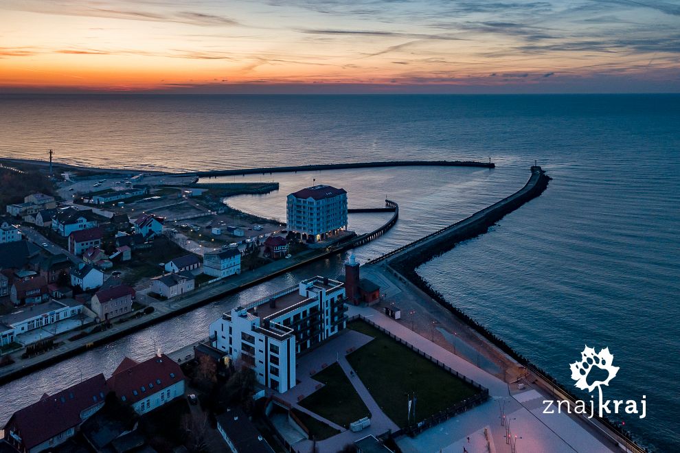 Darłówko z góry o zachodzie Słońca