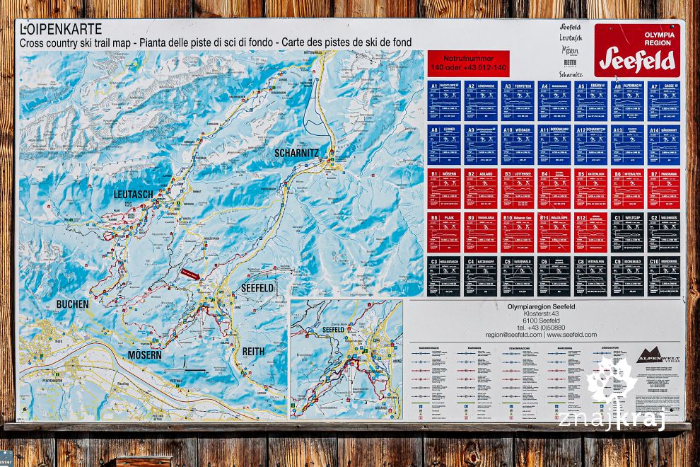 Mapa narciarskich tras biegowych w Seefeld