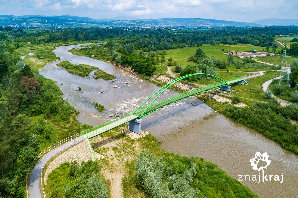 Most rowerowy na Popradzie koło Starego Sącza
