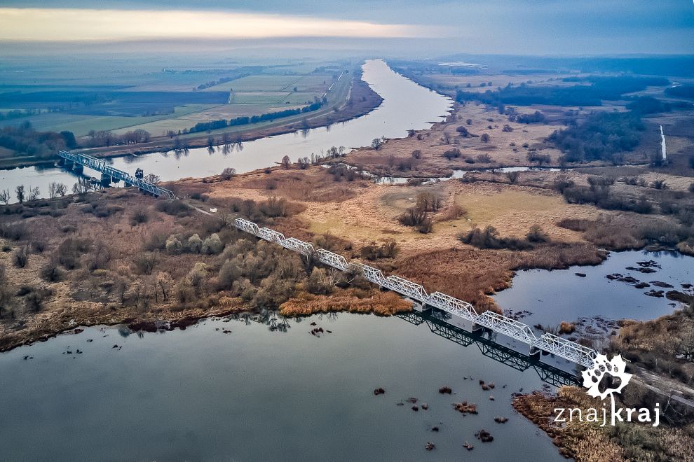 Kolejowy most w Siekierkach, u góry Odra