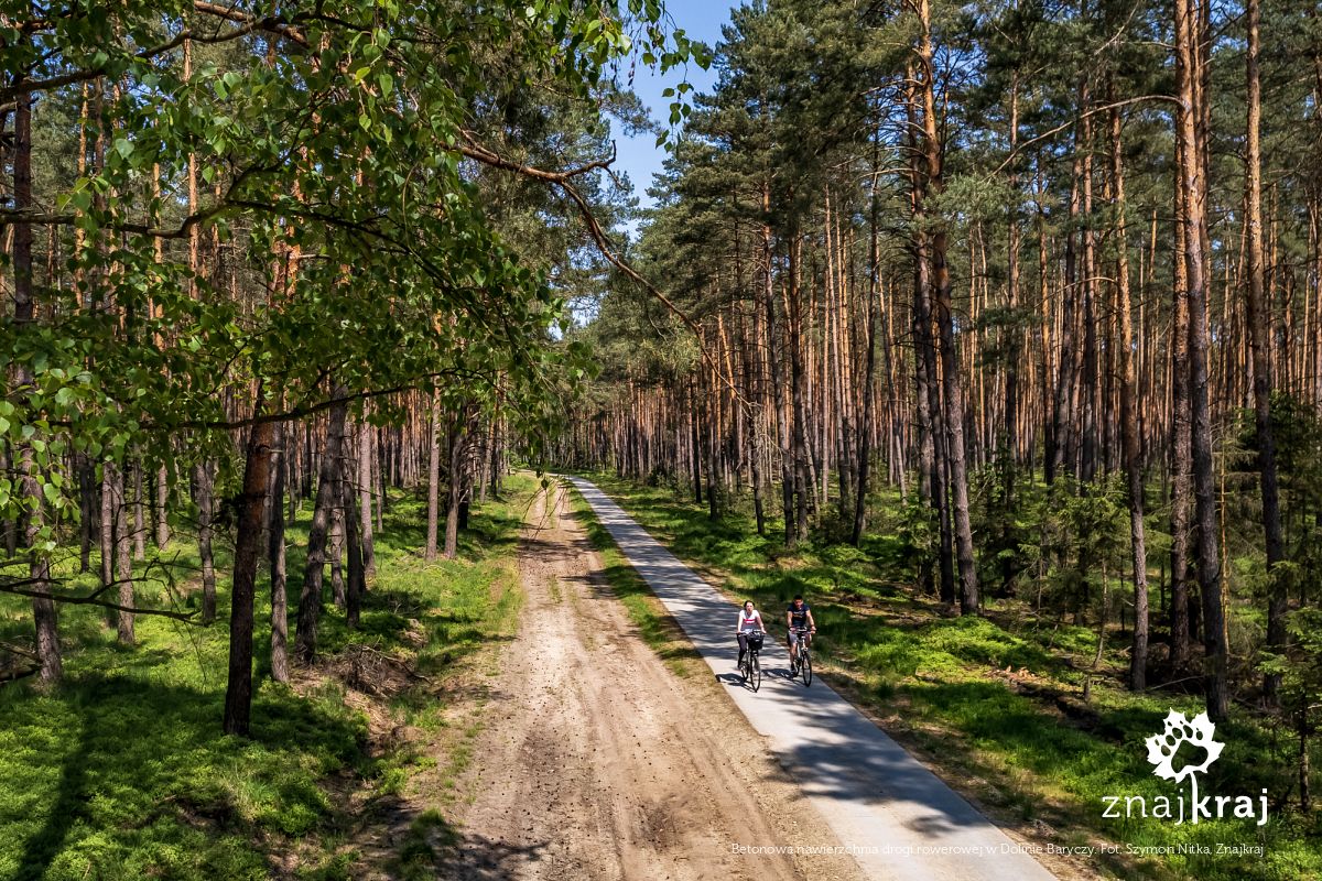 Betonowa nawierzchnia drogi rowerowej w Dolinie Baryczy
