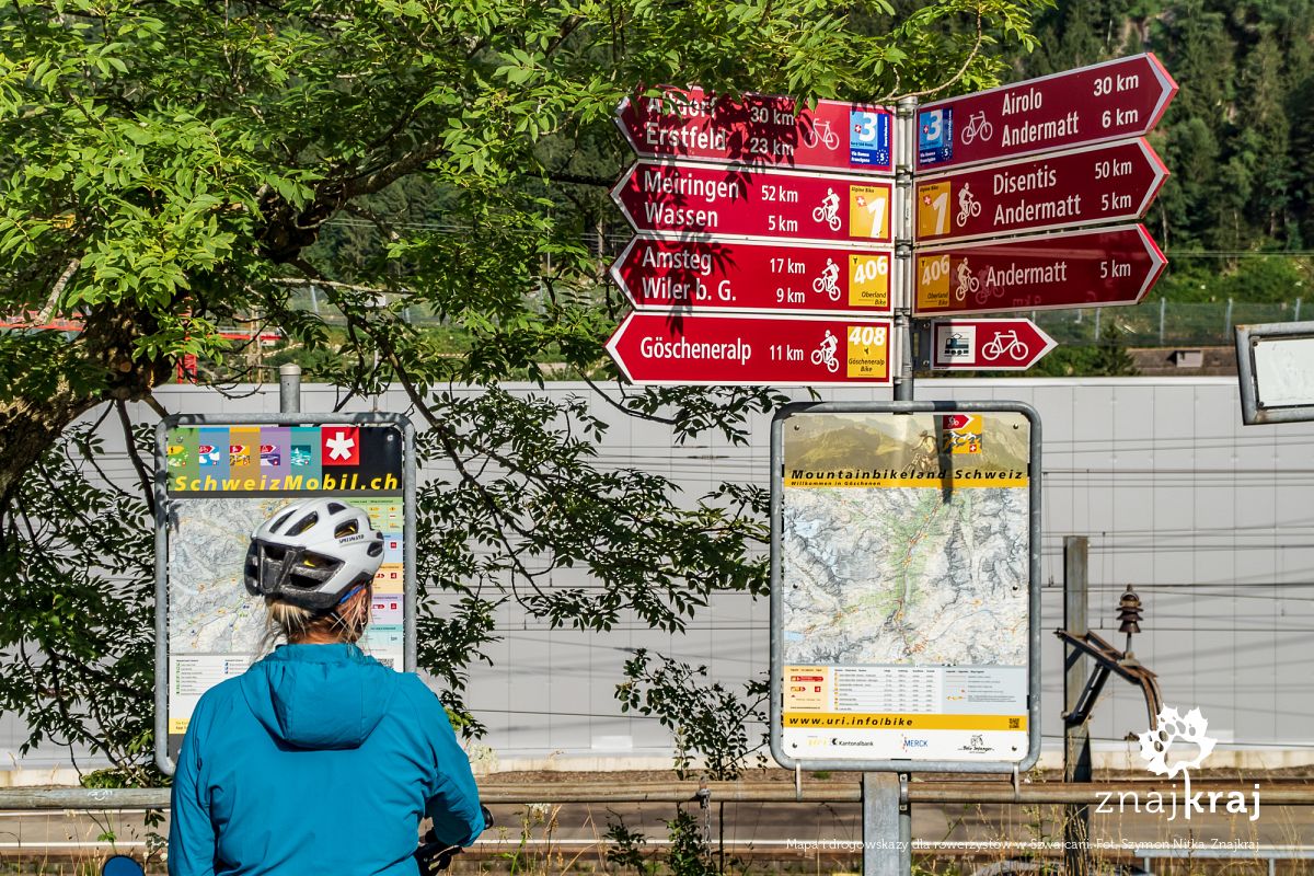 Mapa i drogowskazy dla rowerzystów w Szwajcarii