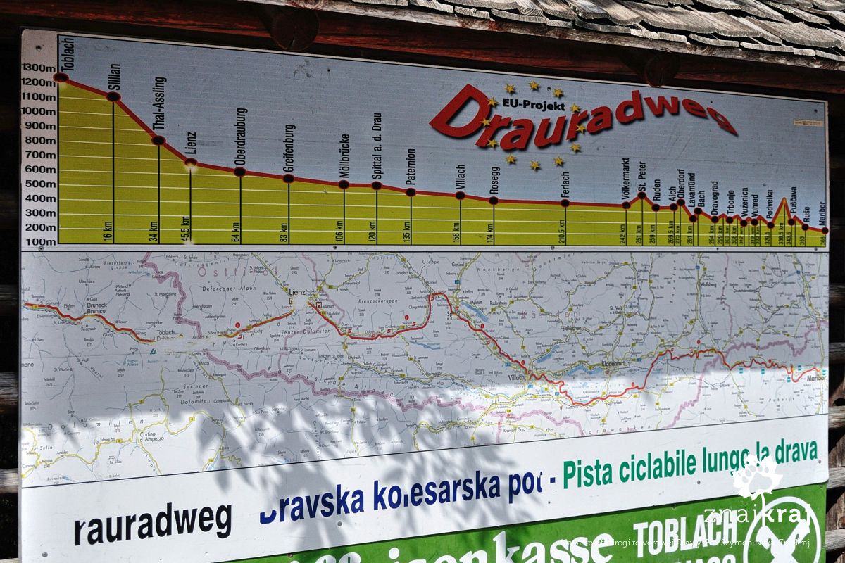 Mapa i profil drogi rowerowej Drawy Mapa i profil drogi rowerowej Drawy
