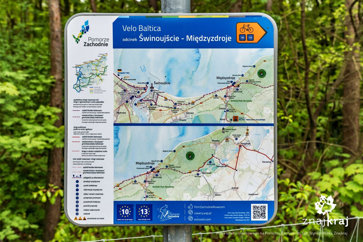 Mapa szlaku rowerowego na Pomorzu Zachodnim