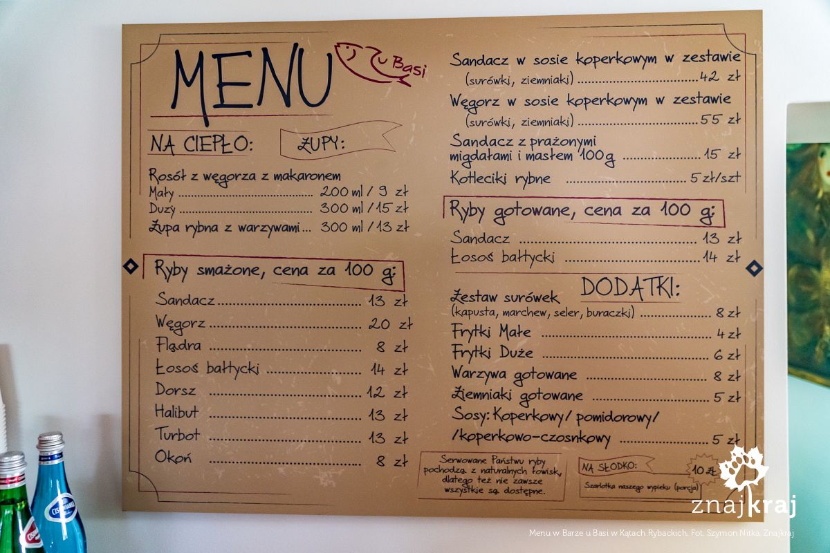 Menu w Barze u Basi w Kątach Rybackich