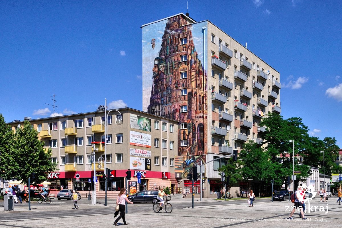 Mural na ścianie bloku w Częstochowie