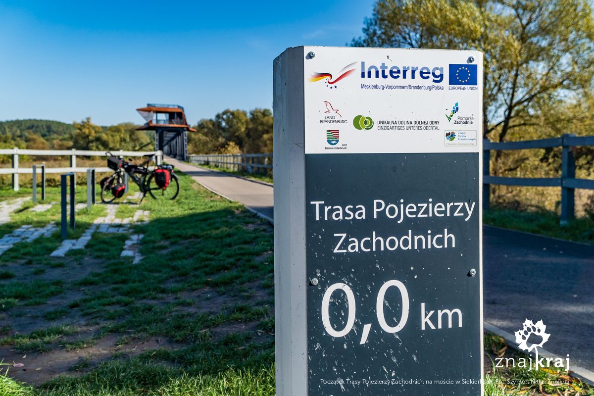 Początek Trasy Pojezierzy Zachodnich na moście w Siekierkach