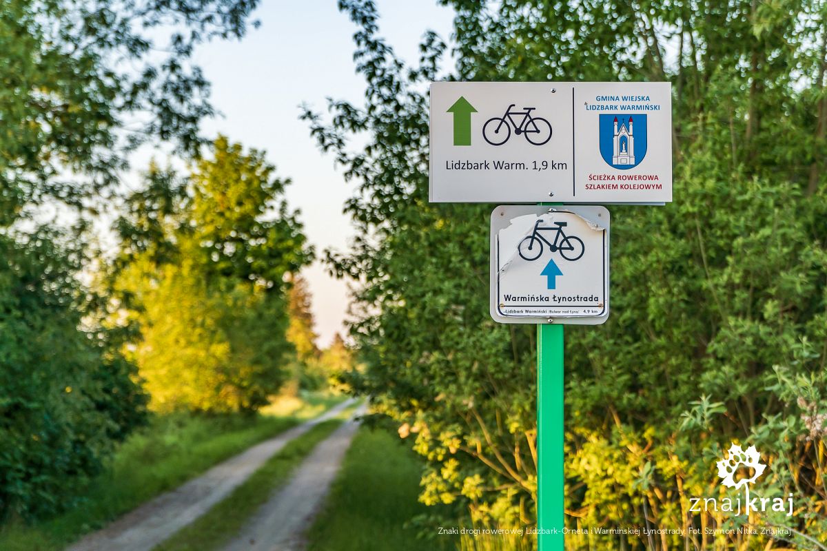Znaki drogi rowerowej Lidzbark-Orneta i Warmińskiej Łynostrady