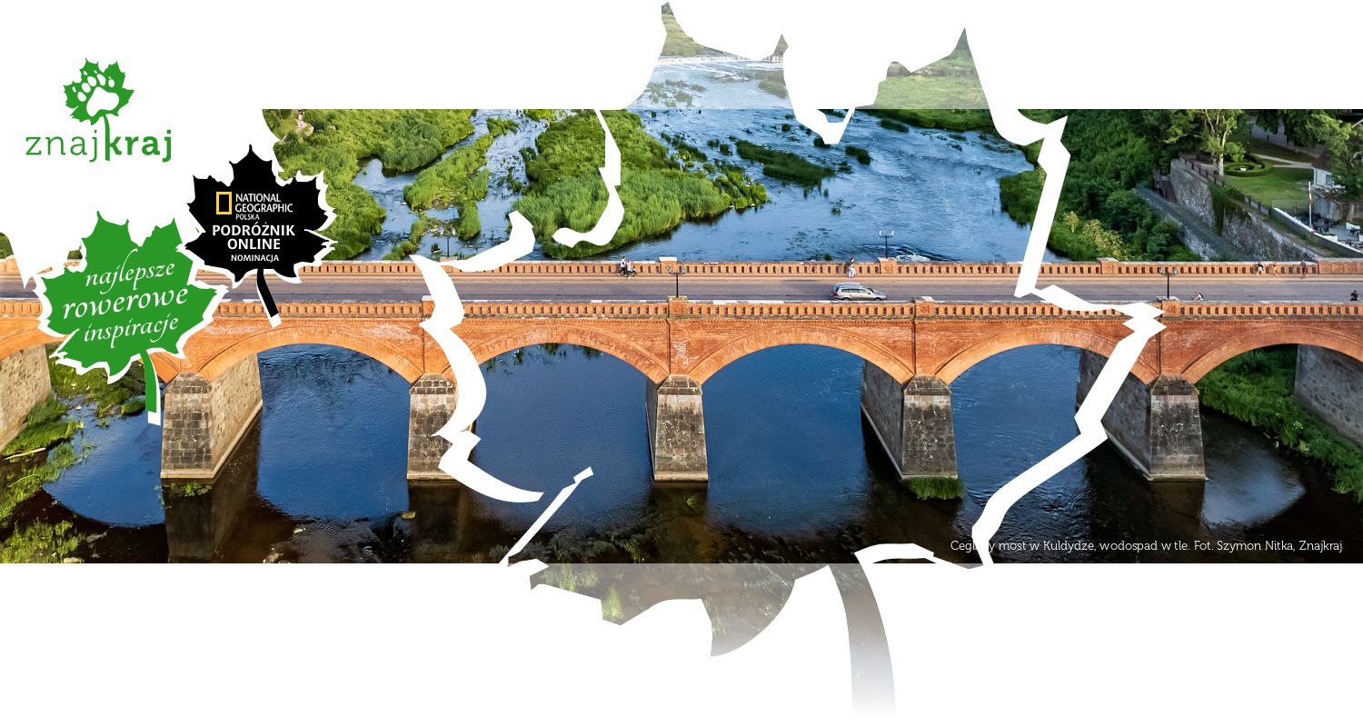 Ceglany most w Kuldydze, wodospad w tle