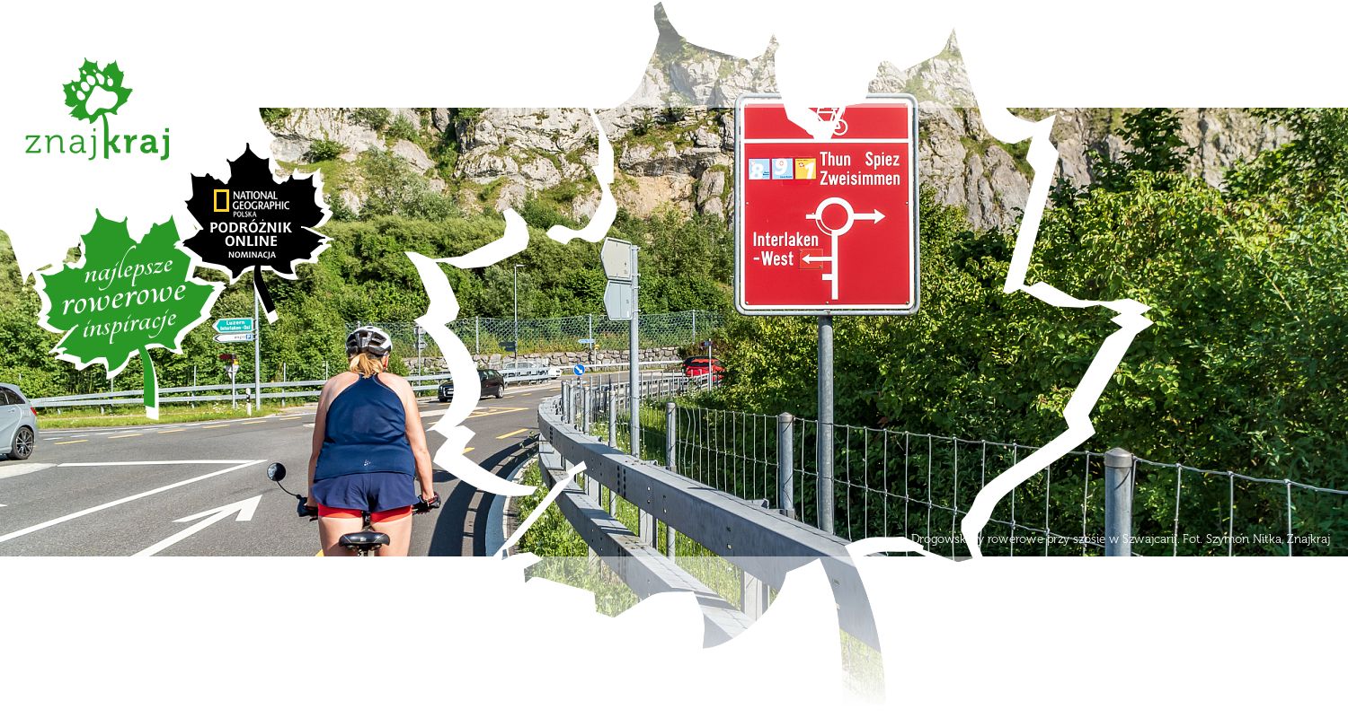 Drogowskazy rowerowe przy szosie w Szwajcarii