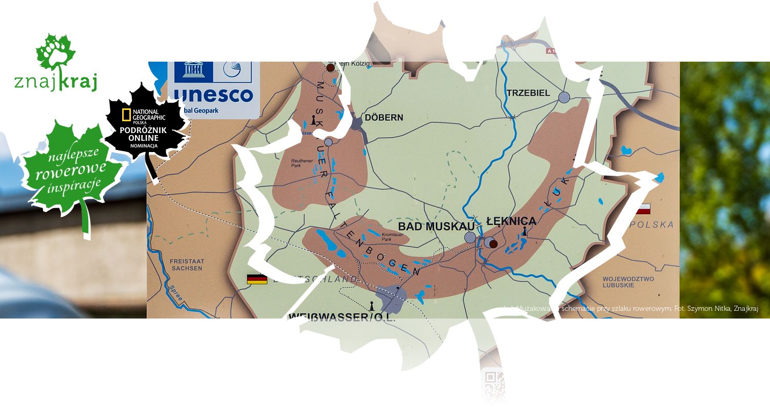 Łuk Mużakowa na schemacie przy szlaku rowerowym