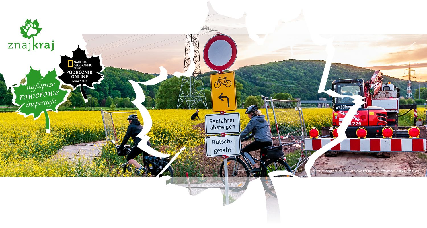 Roboty i objazd na rowerowej trasie