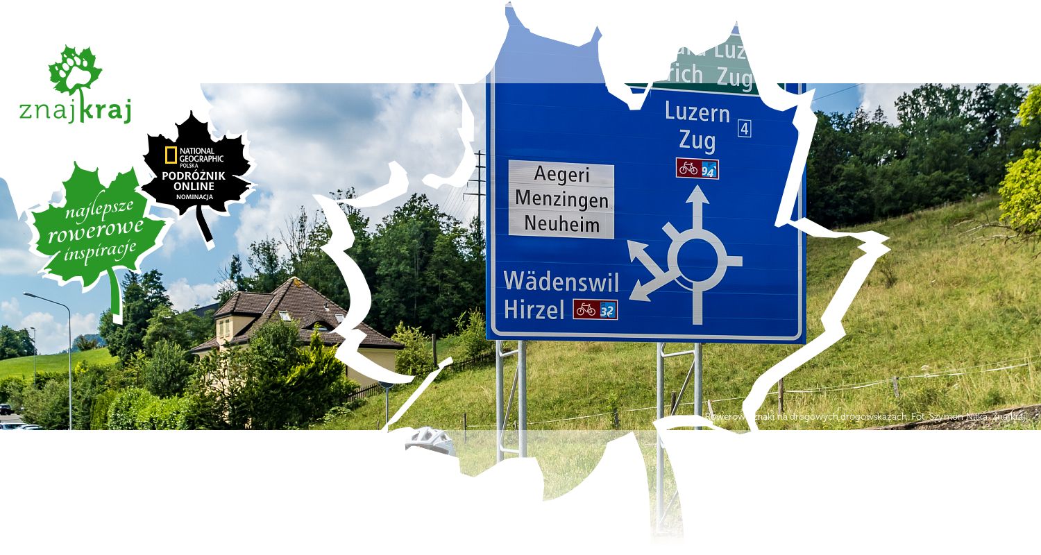 Rowerowe znaki na drogowych drogowskazach