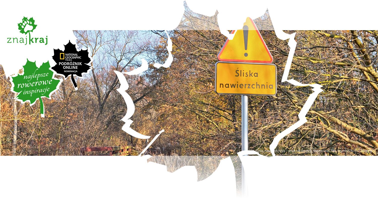 Śliska nawierzchnia - znak na drodze rowerowej