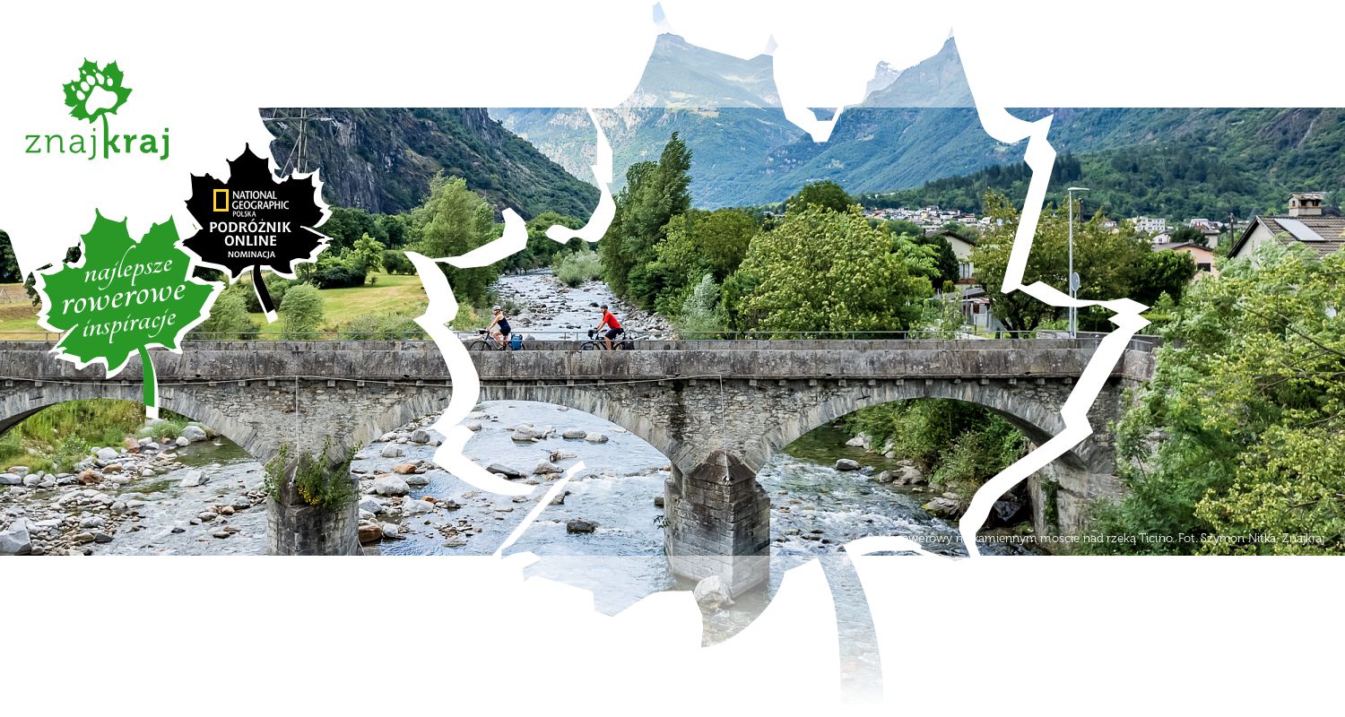 Szlak rowerowy na kamiennym moście nad rzeką Ticino