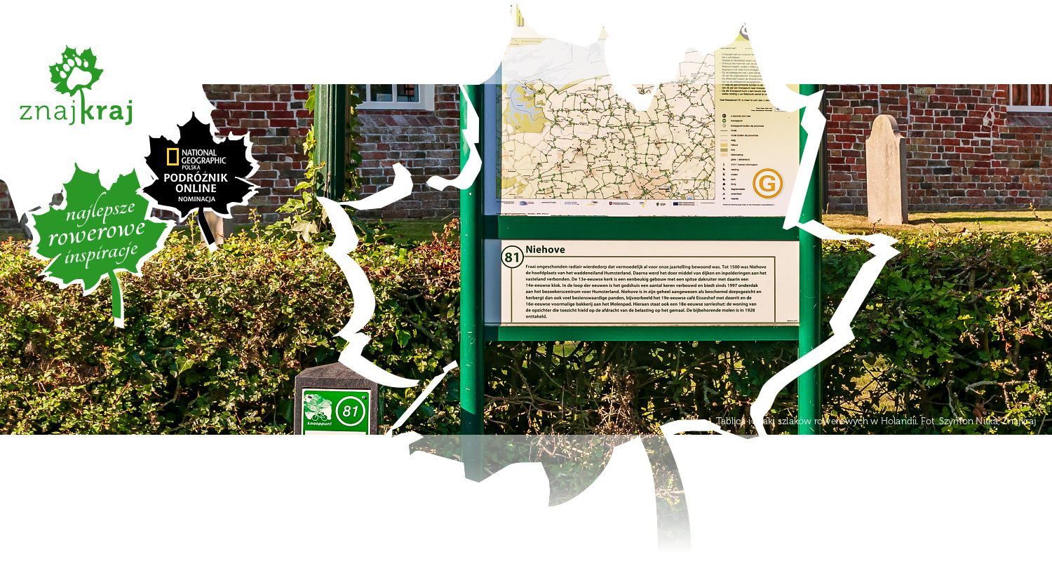 Tablica i znaki szlaków rowerowych w Holandii