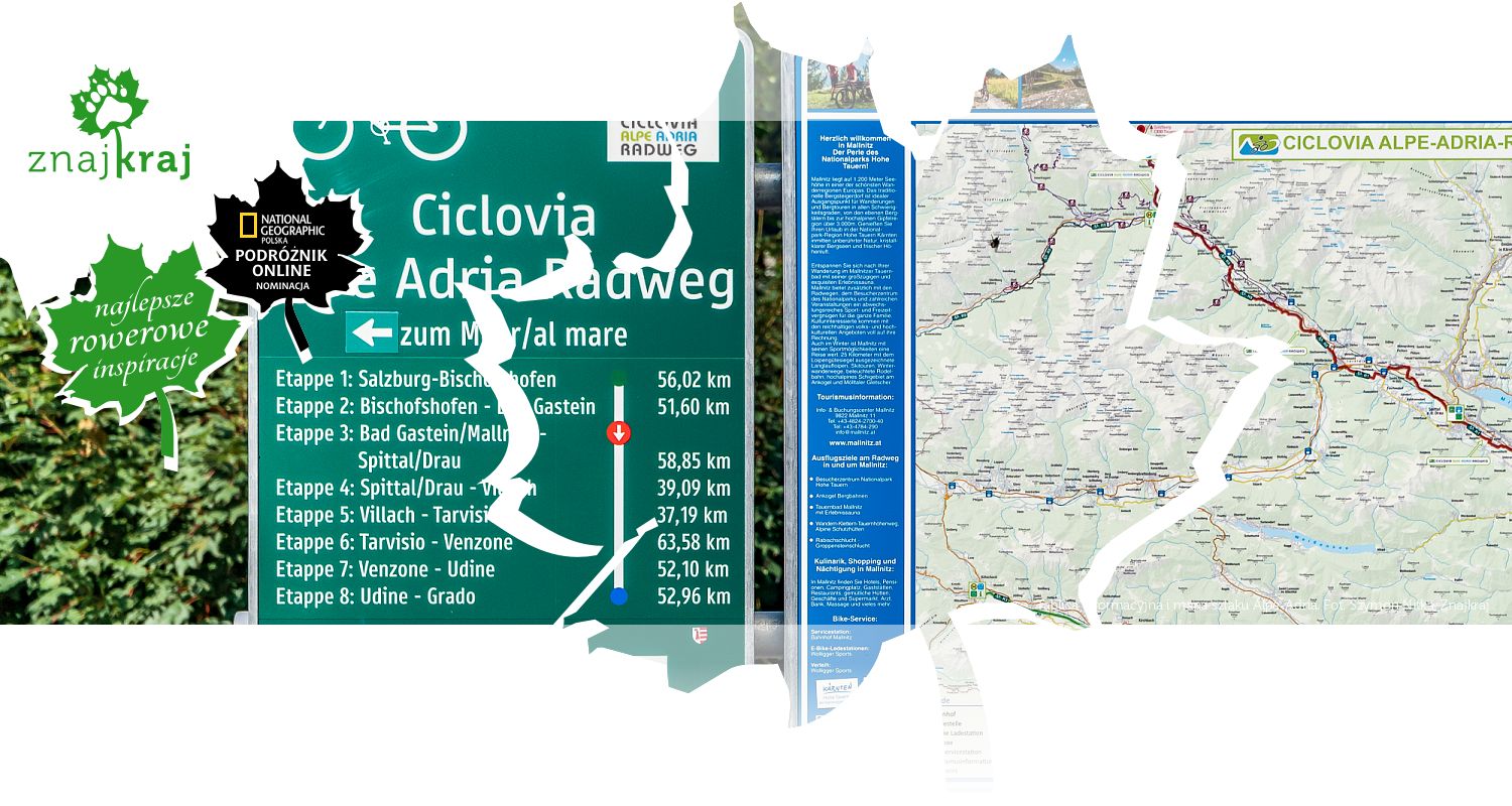 Tablica informacyjna i mapa szlaku Alpe-Adria