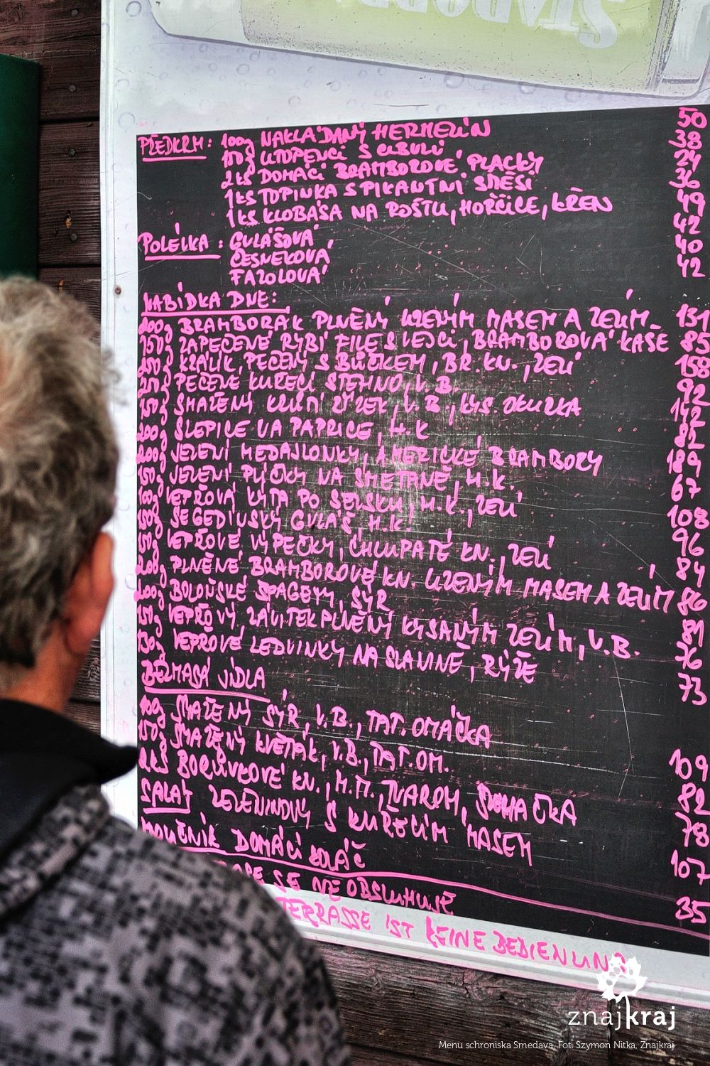Menu schroniska Smedava Menu schroniska Smedava